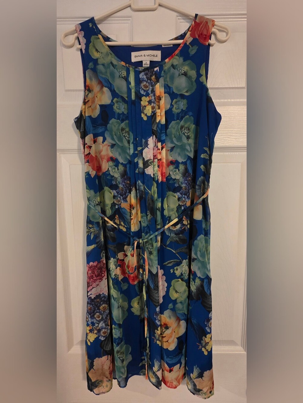 Emma & Michele Royal Blue Floral Sleeveless Midi Dress
